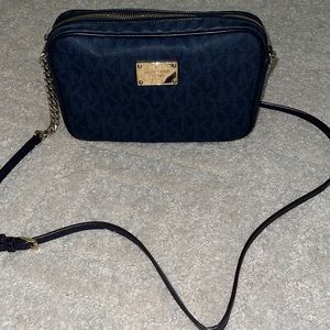 Michael Kors Navy Blue MK logo printed crossbody.